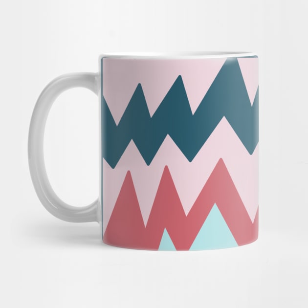 Modern minimalist zigzag in teal, navy blue and berry pink by FrancesPoff